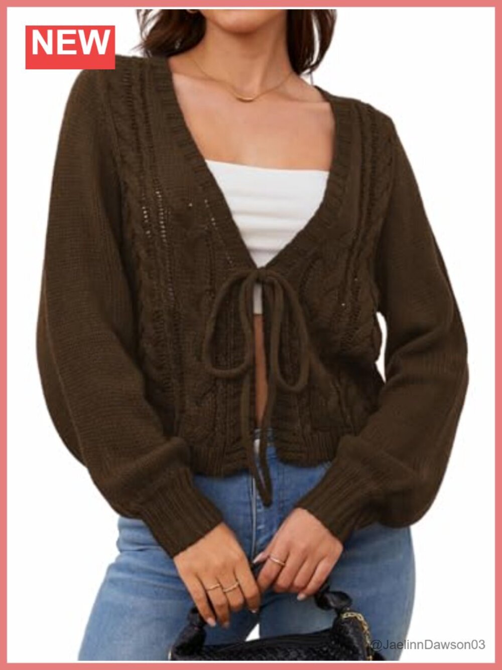 Cropped Cardigan Sweater Tie Front Bow Long Sleeve V Neck